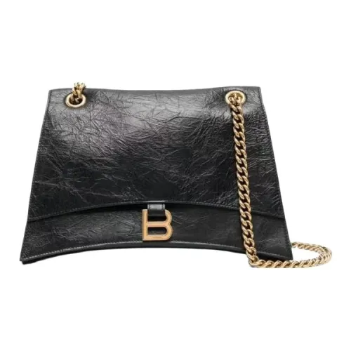 Balenciaga Double Chain Полированная телячья кожа Портативная сумка через плечо Сумка на плечо среднего размера Женская Черная