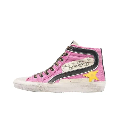 Golden Goose Slide High Топ Кеды Женские Розовый Потертый Позиционирование Стиль