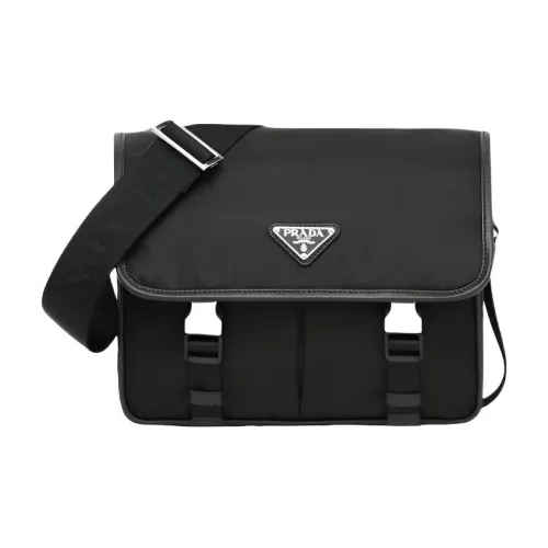 PRADA Saffiano RE Нейлон Переработанный нейлон And Кожа Сумка через плечо Сумка на плечо Мужской Черный