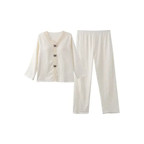 QIANSHENG Кружевная отделка Бант Абрикос Женские Пижамные комплекты