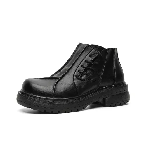 MADALLO Плиссированные Высокие каблуки Заостренный носок Коммутирование Кожаные туфли Короткий Мартин Ботинки 5 см Унисекс