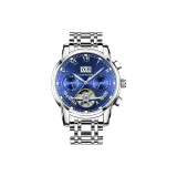 Серебряный корпус, синий циферблат, стальной ремешок [коробка + ремешок + регулировщик часов]