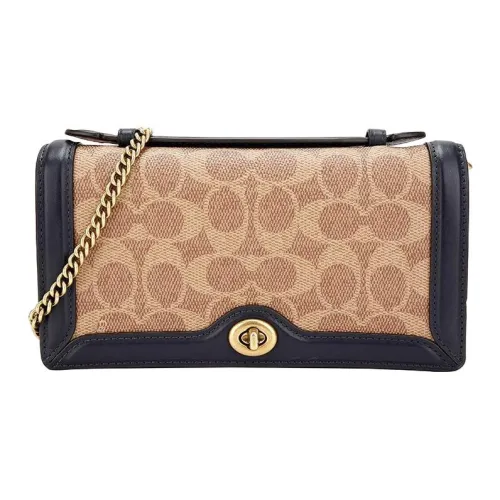 COACH Riley Покрытие Холст с Утонченной Телячьей Кожей Сумка через плечо Женская Хаки Черный