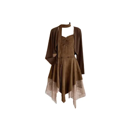 POPO.INFO Коричневый женский комплект с юбкой