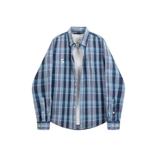 SNOOPY Темно-синяя клетка Унисекс Рубашки