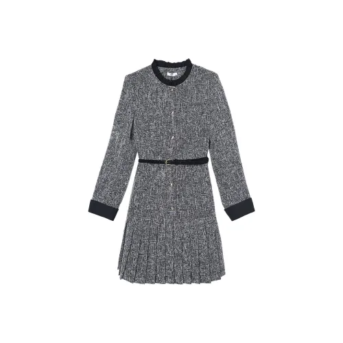 Betu Hundred Позиционирование стиля вдохновленный Chanel Ремень Платье-рубашка с оборочным воротником и юбка с плиссировкой в форме буквы X Весенний Осенний Женский