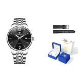 Стальной браслет Глубокий черный [Роскошный синий коробка + кожаный ремешок]