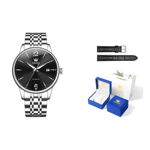 OLEVS Механический механизм ремешок из нержавеющей стали черный циферблат мужские часы