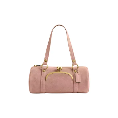 COACH Kisslock Suede с GRAIN LEATHER и Suede Сумка на плечо Большая Женская Розовая