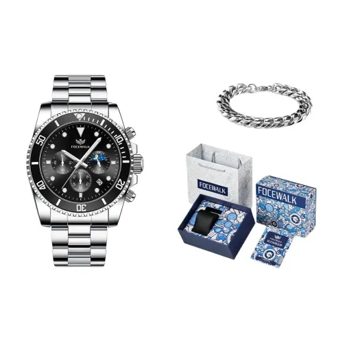 FOCEWALK Navigator Collection Кварцевый механизм ремешок из нержавеющей стали черный циферблат мужские часы