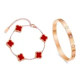 Браслет с клевером четырехлистным + Браслет (Красный)