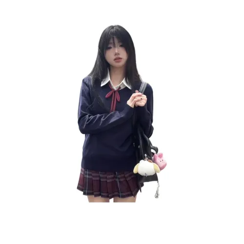 Dippanis Черный Свитер + White Shirt + Xuan GE Юбка + Красный Галстук-бабочка Женские Комплекты с юбкой