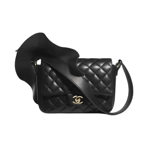 CHANEL Кожа Мини Квадратная Сумка с Клапаном Сумка через плечо Женская Черная