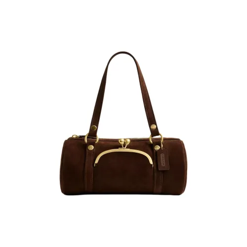 COACH Kisslock Suede с GRAIN LEATHER и Suede Сумка на плечо Большая Женская Шоколад