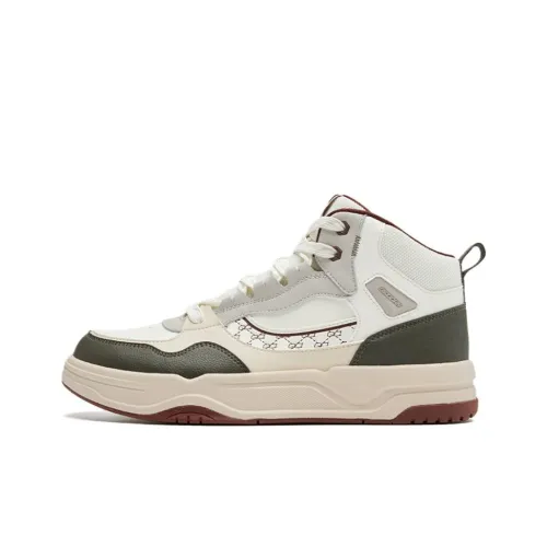 QIAODAN Starry HI Амортизация Покрытие Увеличение Высоты Высокий Топ Скейтборд Кроссовки Мужской Айвори Белый Послесвечение Коричневый