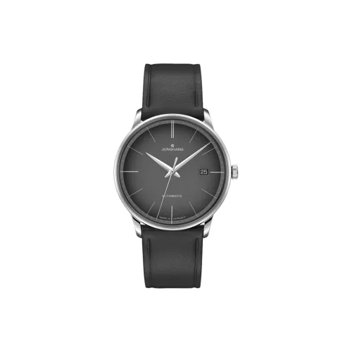 JUNGHANS Механические Мужские Часы Циферблат Серый Корпус из Нержавеющей Стали Кожаный Ремешок