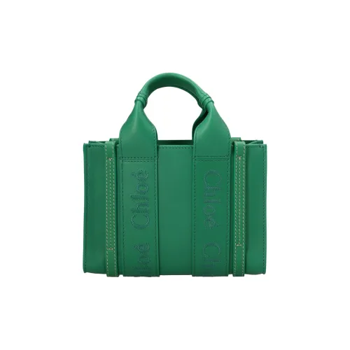 Chloe Woody Телячья кожа Тоут Сумка Сумка для покупок Сумка через плечо Сумка Мини Женская Зеленая