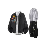 Чёрный + Чёрный Белый Полосы + Чёрный Спортивные Штаны