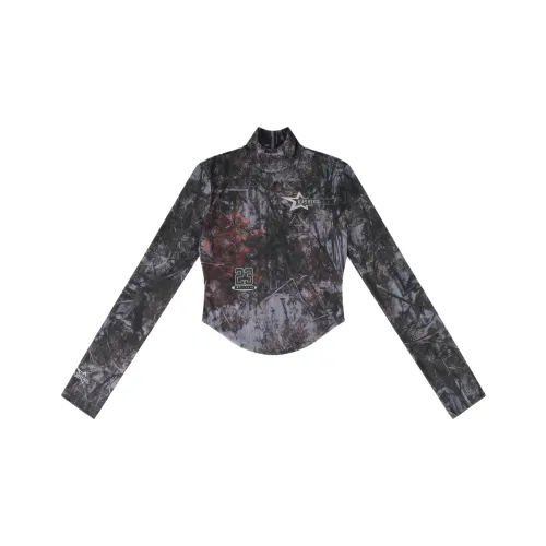 Kashiko Серый Черный С принтом по всей поверхности Женский Свитшот