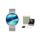 Серебряный корпус, синий циферблат