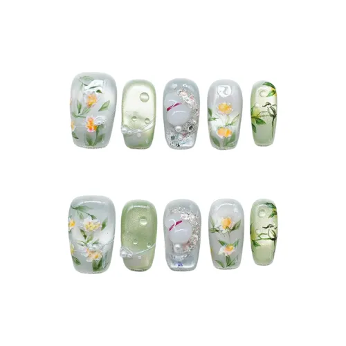 OEING Китайский стиль Смешанный Ручной Рисунок 3D-эффект Броги Короткий Стул Зеленый Jump Цвет Матовый