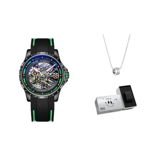 STARKING Автоматический Механический Механизм Резиновый Ремешок Часы Мужские Черный Циферблат