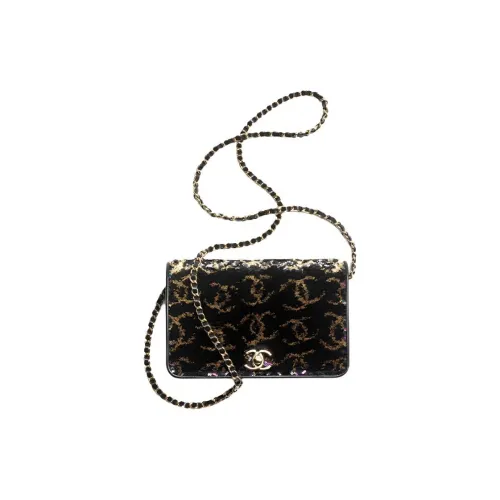 CHANEL Блестки Металл Кошелек Сумка через плечо Обычный Женский Черный Золото