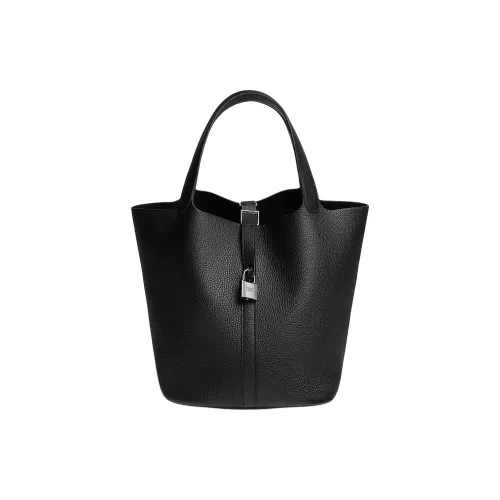 HERMES Picotin Lock Корова Кожа Корзина Сумка Сумка Женская 89 Черный