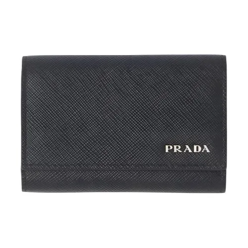 PRADA Saffiano Телячья кожа Key Pouch Мужской Черный Морской синий