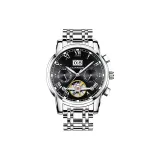 Серебряный корпус с черным циферблатом, стальной браслет [коробка + ремень + регулировщик часов]