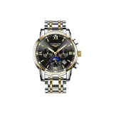 Золотой корпус, черный циферблат, двухцветный, золотой, стальной браслет.