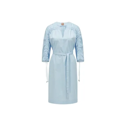 Hugo Boss Синий Женские Длинные Платья с Длинными Рукавами