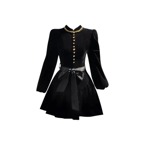 MITX Черное платье Женское Длинное с рукавами Платья