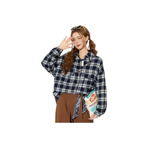 FAWENXIANGZI Синие Клетчатые Женские Рубашки