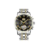 Золото Черный Циферблат Стальной Браслет [Коробка + Ремешок + Регулятор Часов]