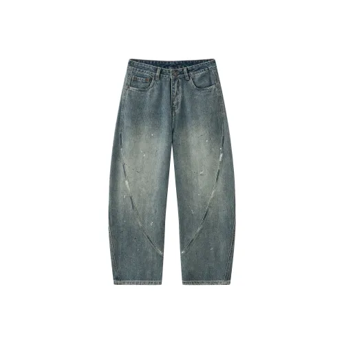 MFPF Джинсы Унисекс Аэрозольная покраска Винтажный синий