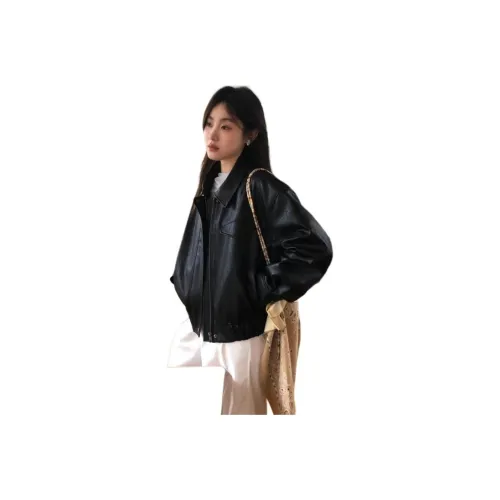 HAPG Черная кожа куртка [Высокое качество с подкладкой] Женские куртки