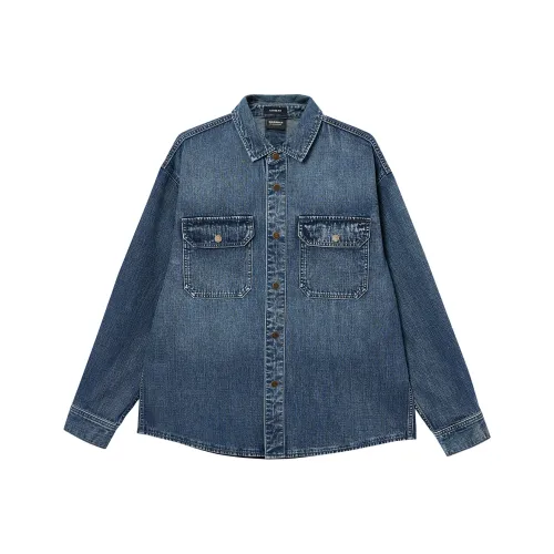 JACK JONES E39 Medium Blue Denim Men's Shirts JACK JONES E39 Средне-голубой деним Мужские рубашки