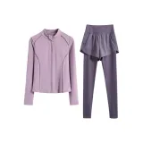 Комплект одежды (Фиолетовое пальто + Серые штаны)