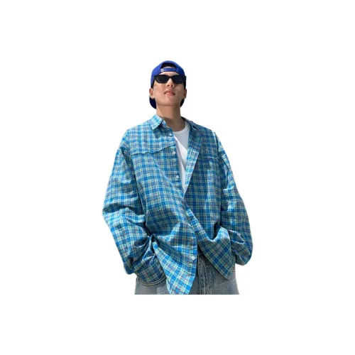 SOUL WORKER Синий и Зеленая Клетка Унисекс Рубашки