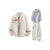 Бежевый абрикос + черно-белые полосы + экрю спортивные брюки