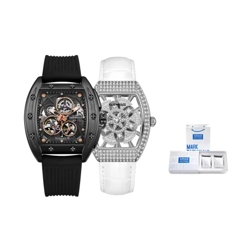 FAIRWHALE Парные часы Автоматический механический механизм Силиконовый ремешок Часы Унисекс Черный циферблат