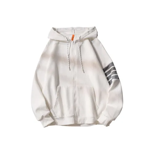 LUANBU Вафельная вязка Кардиган с молниями Свитшот Осенний и Зимний Четыре полосы Пальто Комплект для пары Унисекс