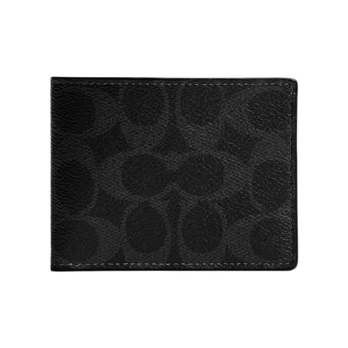 COACH BILLFOLD Подпись Покрытый холст Кошелек Мини Мужской Черный Серый