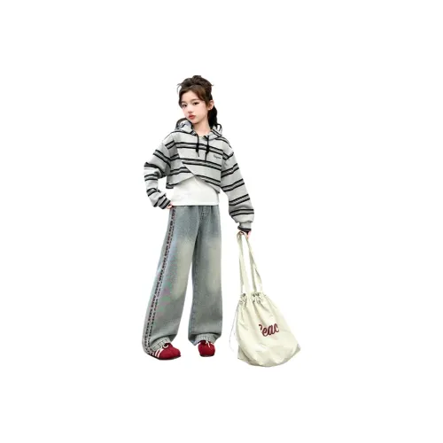 Aisina Комплекты Белый Внутренний+Серый Свитшот+Джинсы Школьный Повседневный Спортивный