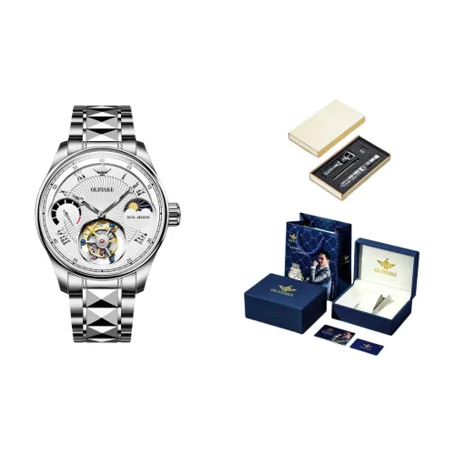 Oupinke Cut Out Dial Tourbillon Механический механизм Нержавеющая сталь Ремешок Часы Мужские часы Белый циферблат