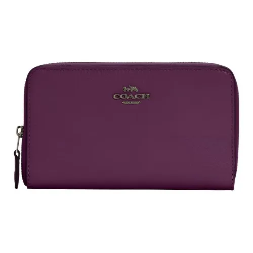 COACH Id Zip Wallet Утонченный Pebble Кожа Клатч Запястье Сумка Кошелек Средний Женские Фиолетовый