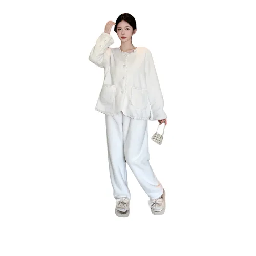 LUYOUYE Коралловый флис Белый Кружево Комплекты одежды Женские Пижамные комплекты