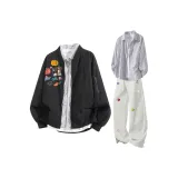 Чёрный+Чёрный Белый Полосы+Экрю Спортивные Брюки