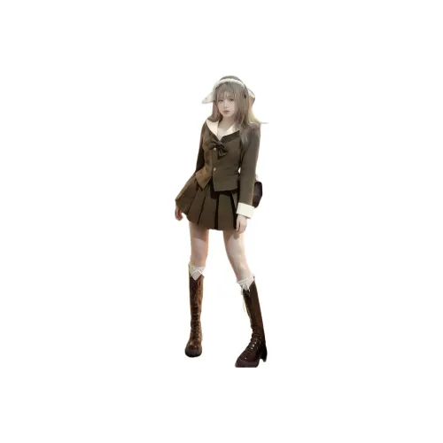 Dippanis Коричневый Топ+Юбка с Бантом Женские Юбочные Комплекты